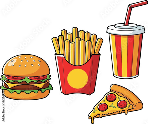 Fast Food Meal Cartoon Icons Vector Illustration