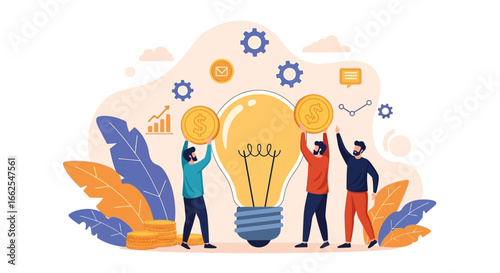 Collaborative Effort to Fund a Bright Idea, Concept of Teamwork and Charity Investment