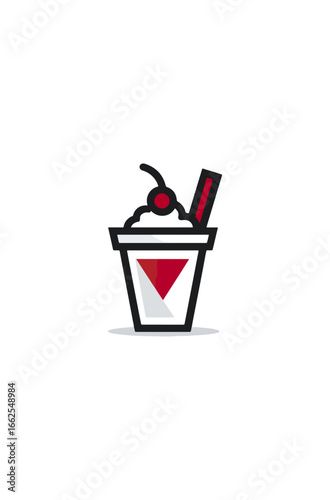 Milkshake in cup with straw and cherry