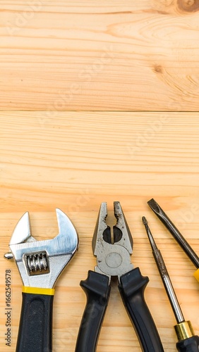 Tools on a light wood surface