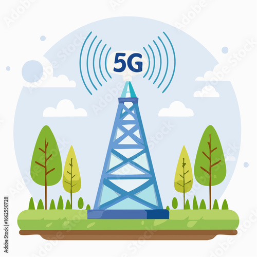 5G Technology Communication Tower Illustration