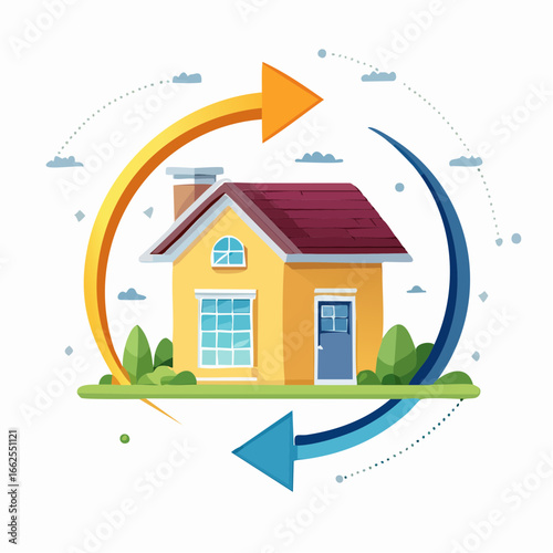 Circular House Design Illustration With Updating Arrows