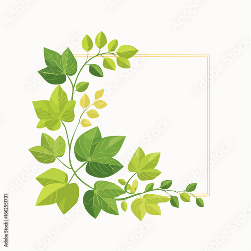 Floral Frame With Green Leaves