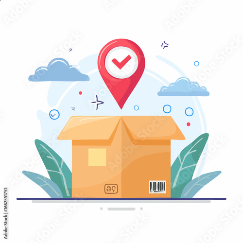 Cartoon Shipping Box Illustration With Delivery Confirmation