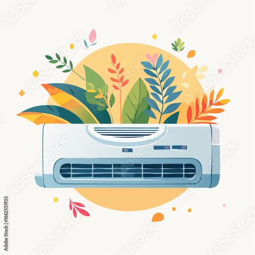 Colorful Air Conditioner Illustration with Plants