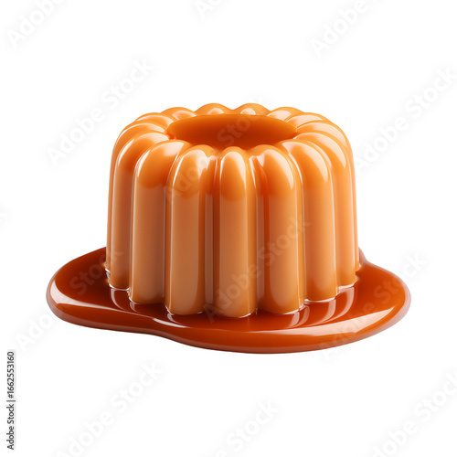 Delicious caramel pudding dessert on transparent background with glossy texture