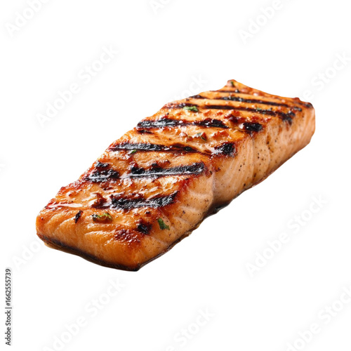 Delicious Grilled Salmon Fillet on a transparent background, Ready to Eat