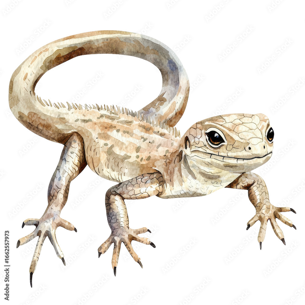 Fototapeta premium Watercolor lizard illustration with detailed features on transparent background