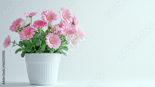 Wallpaper Mural Pink gerbera daisies in a white pot on a white background. Torontodigital.ca