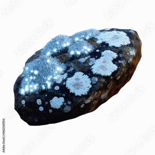 Bioluminescent Lichen on Rock - Glowing Flora in