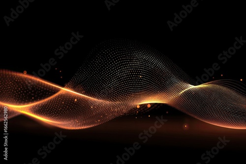 Abstract flowing wave design with a copper/orange glow and dotted texture against a dark background