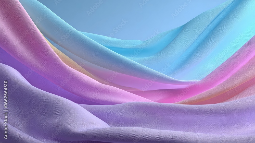 Obraz premium Pastel-colored fabric drapes in soft folds against a light blue background