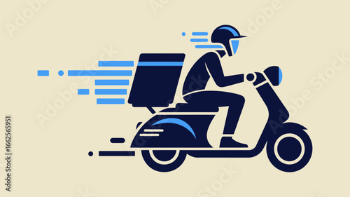 Fast delivery rider on a scooter with a large cargo box