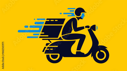Fast delivery rider on scooter with motion blur effect