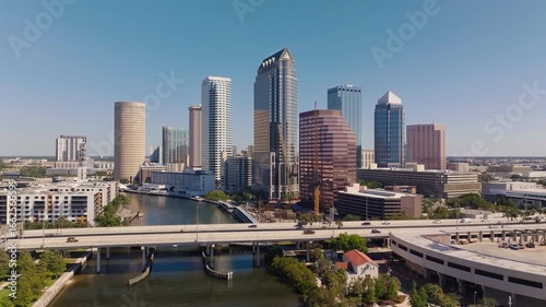 Downtown Tampa, Florida: Aerial Views of River and Bridges in Daylight