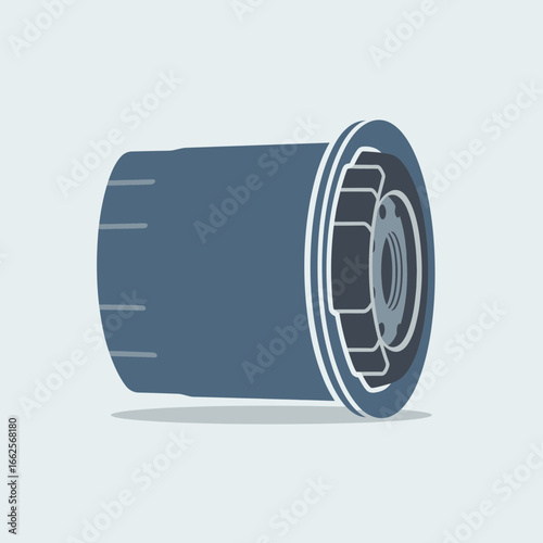 Blue cylindrical object with ribbed texture and metal components.