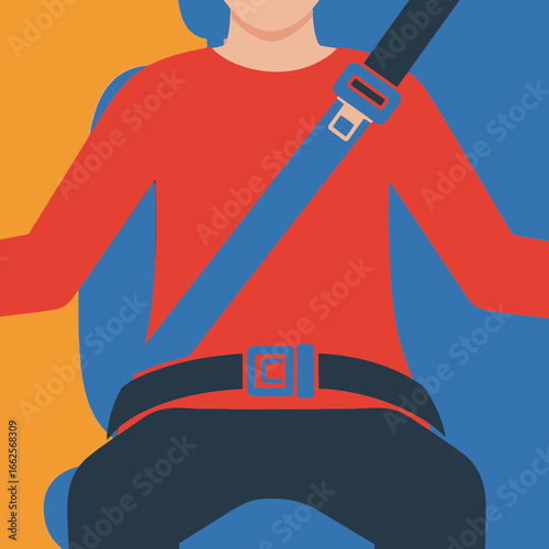 Person wearing a seatbelt in a vehicle.