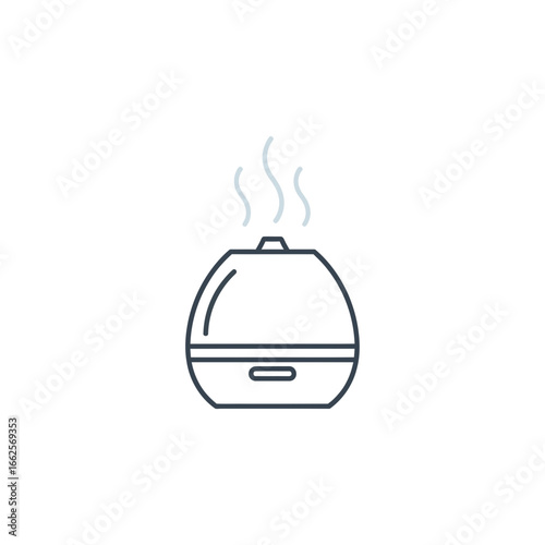 Minimalist line art of an essential oil diffuser emitting steam.
