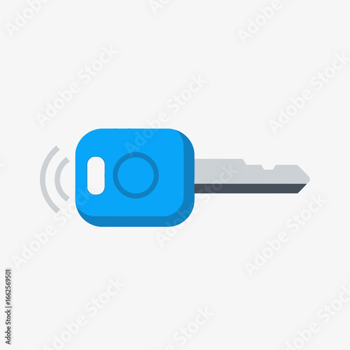 Blue key fob with signal waves on a light background.
