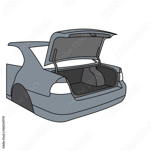 Open car trunk with interior storage space.
