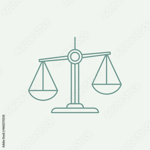 A simple line drawing of a balance scale on a light background.
