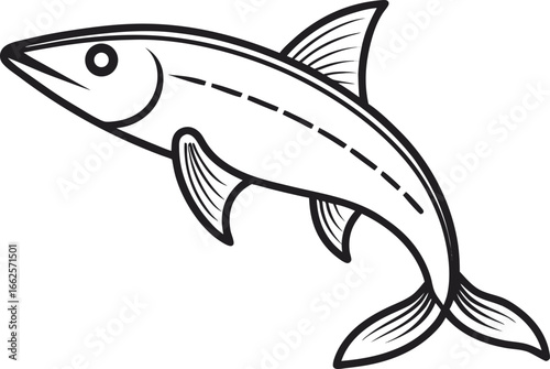pike fish outline vector illustration on white background