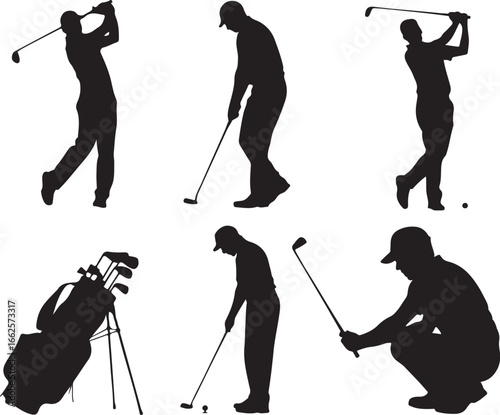 Golf Players Silhouette Vector | Golfer Poses Collection