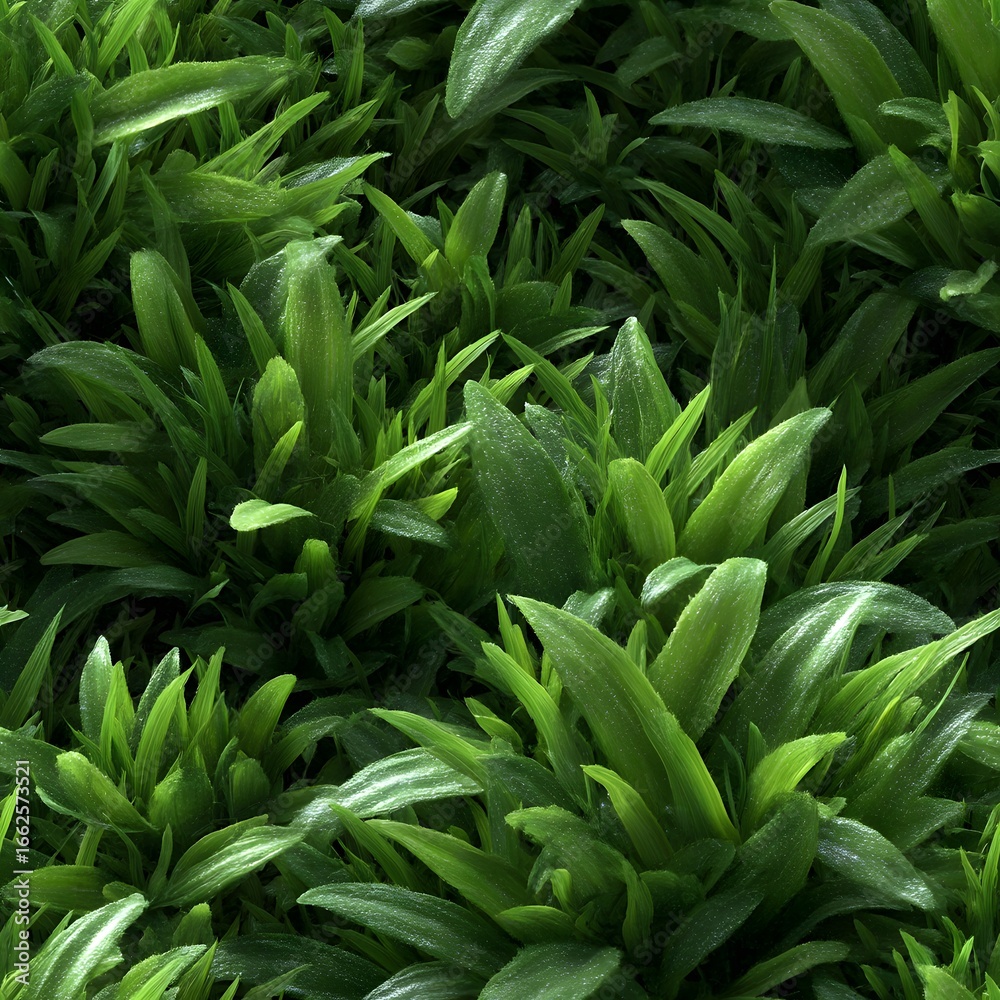Obraz premium Lush Green Grass Field Texture from a Top View in 2D Format
