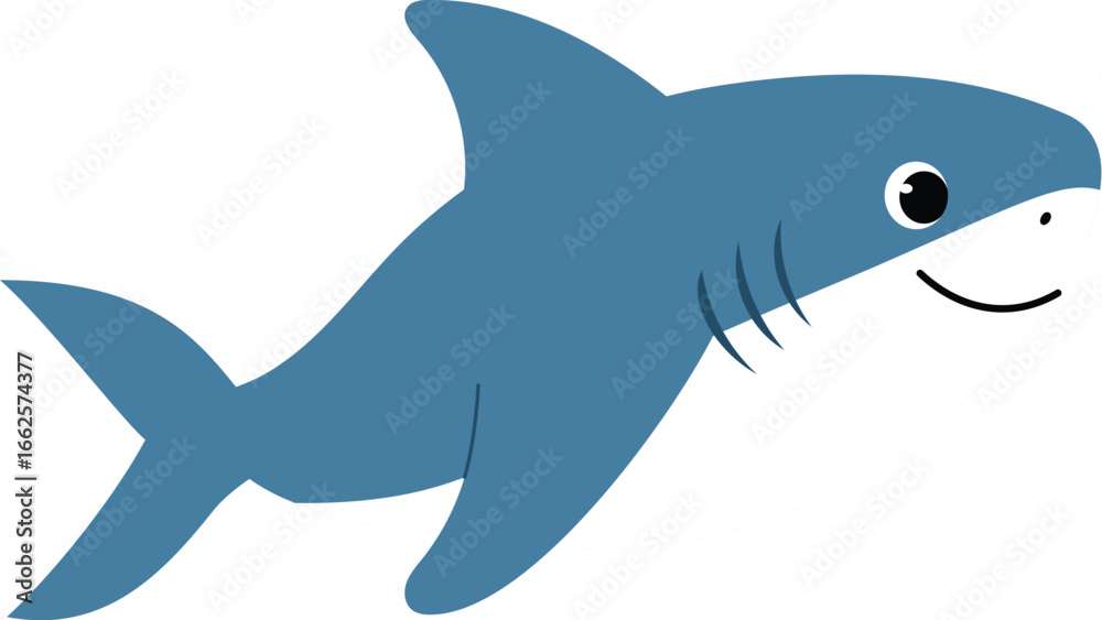 Fototapeta premium friendly shark cartoon , cute underwater shark character, sea life animal, isolated child aquamarine life illustration