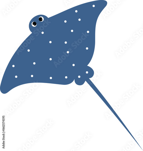 friendly dotted stingray cartoon , cute underwater stingray character, sea life animal, isolated child aquamarine life illustration