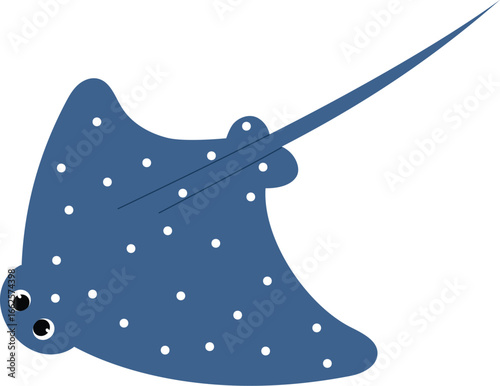 friendly dotted stingray cartoon , cute underwater stingray character, sea life animal, isolated child aquamarine life illustration