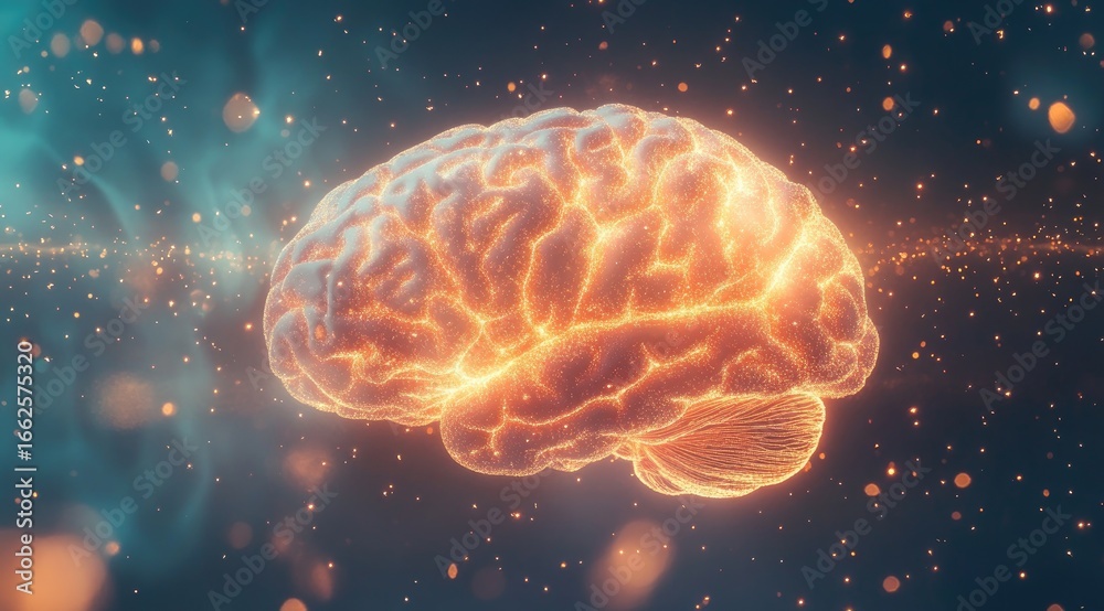 Obraz premium Glowing brain in space