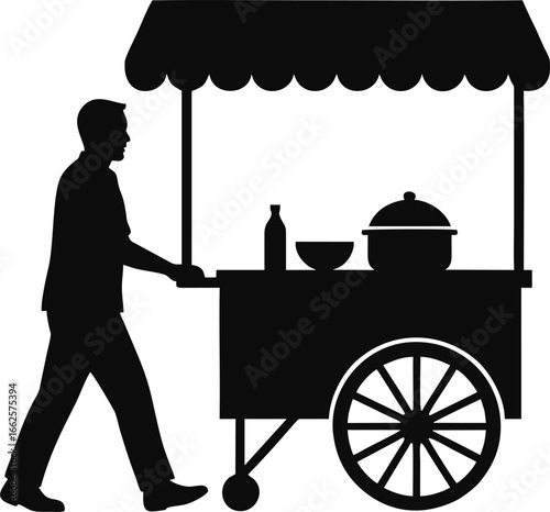 Street Food Vendor Silhouette – Cart Peddler Icon Vector