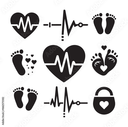 Newborn and Pregnancy Vector Set – Heartbeat, Footprints & Family Love