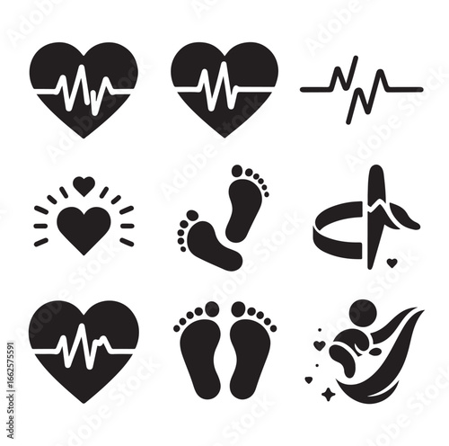 Newborn and Pregnancy Vector Set – Heartbeat, Footprints & Family Love