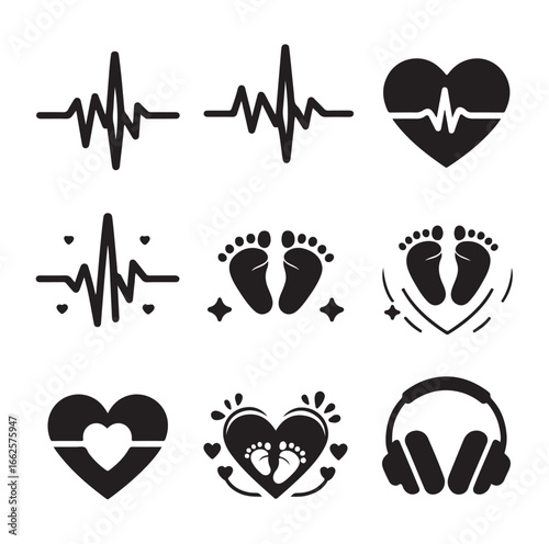 Newborn and Pregnancy Vector Set – Heartbeat, Footprints & Family Love