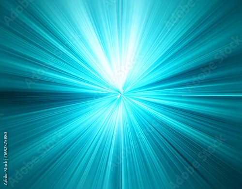 Abstract teal burst of light, radial streaks