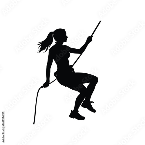 Silhouette of a Female Climber Rappelling Down a Cliff with Climbing Gear, a woman climbing silhouette vector illustration