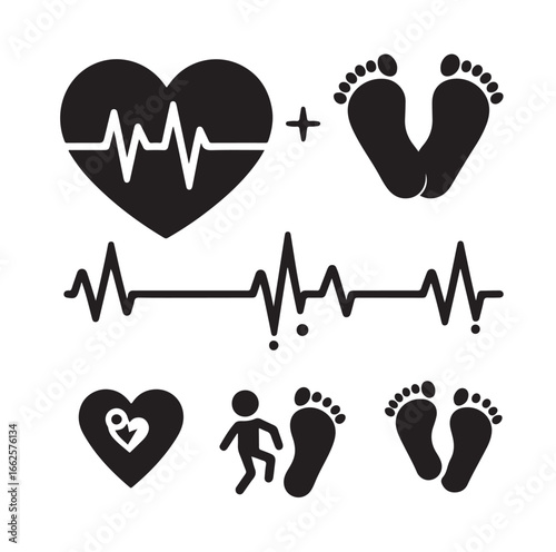 Newborn and Pregnancy Vector Set – Heartbeat, Footprints & Family Love