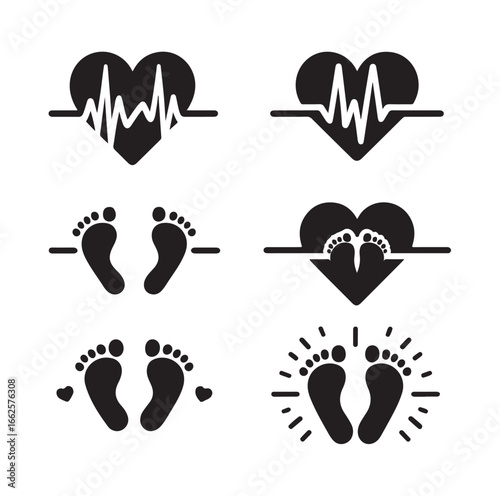Newborn and Pregnancy Vector Set – Heartbeat, Footprints & Family Love
