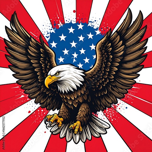 Bald eagle on American flag background