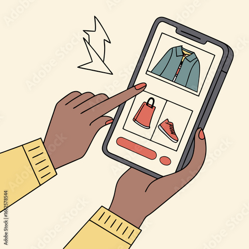 Hands Holding Smartphone Showing Online Shopping App
