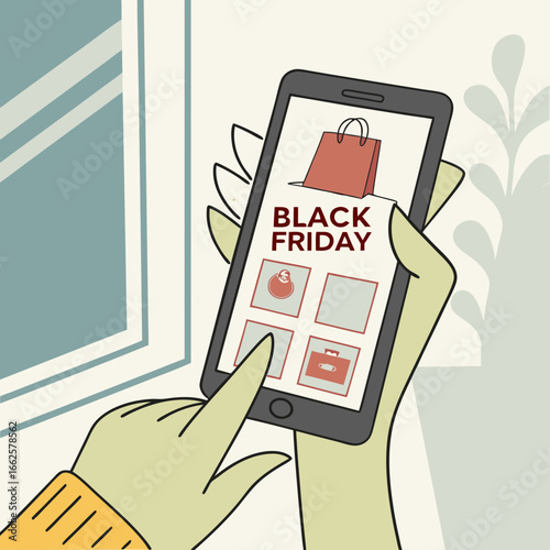 Hands Using Smartphone for Black Friday Online Shopping
