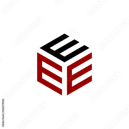 Abstract Hexagonal Shape Featuring the Letter E Repeated Three Times on Each Visible Side