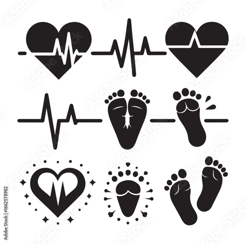 Newborn and Pregnancy Vector Set – Heartbeat, Footprints & Family Love