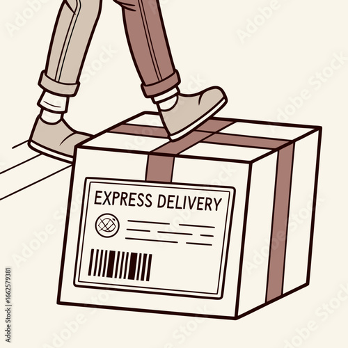 Person Walking Over Express Delivery Package Illustration