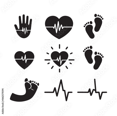 Newborn and Pregnancy Vector Set – Heartbeat, Footprints & Family Love