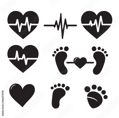 “New Life Pulse: Baby Footprints with Heartbeat Lines”
