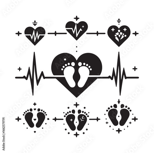 “New Life Pulse: Baby Footprints with Heartbeat Lines”