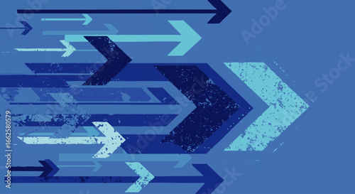 Abstract graphic of dynamic, overlapping arrows moving forward, conveying speed, progress, and direction.
